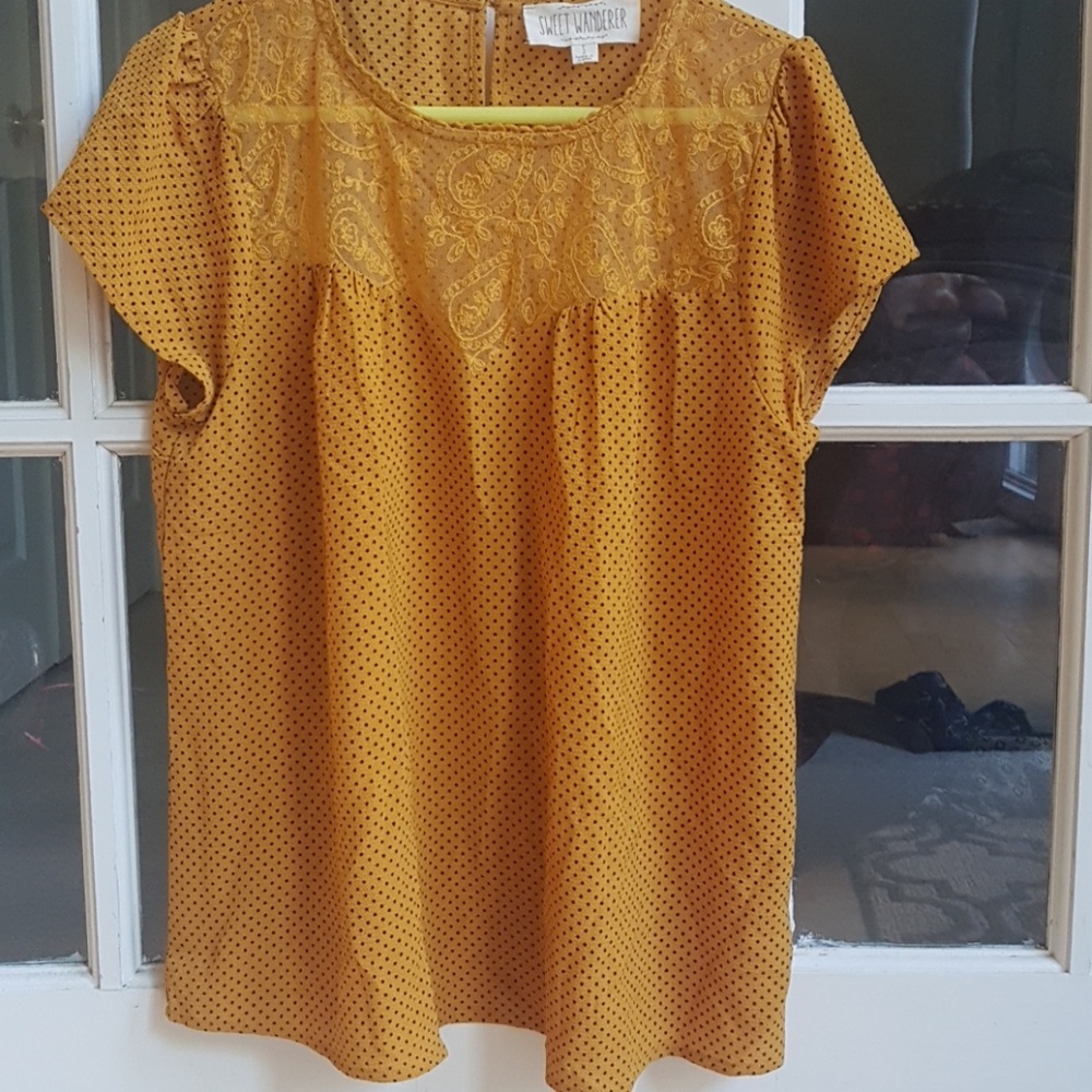 Pretty  mustard yellow polka dotted blouse
